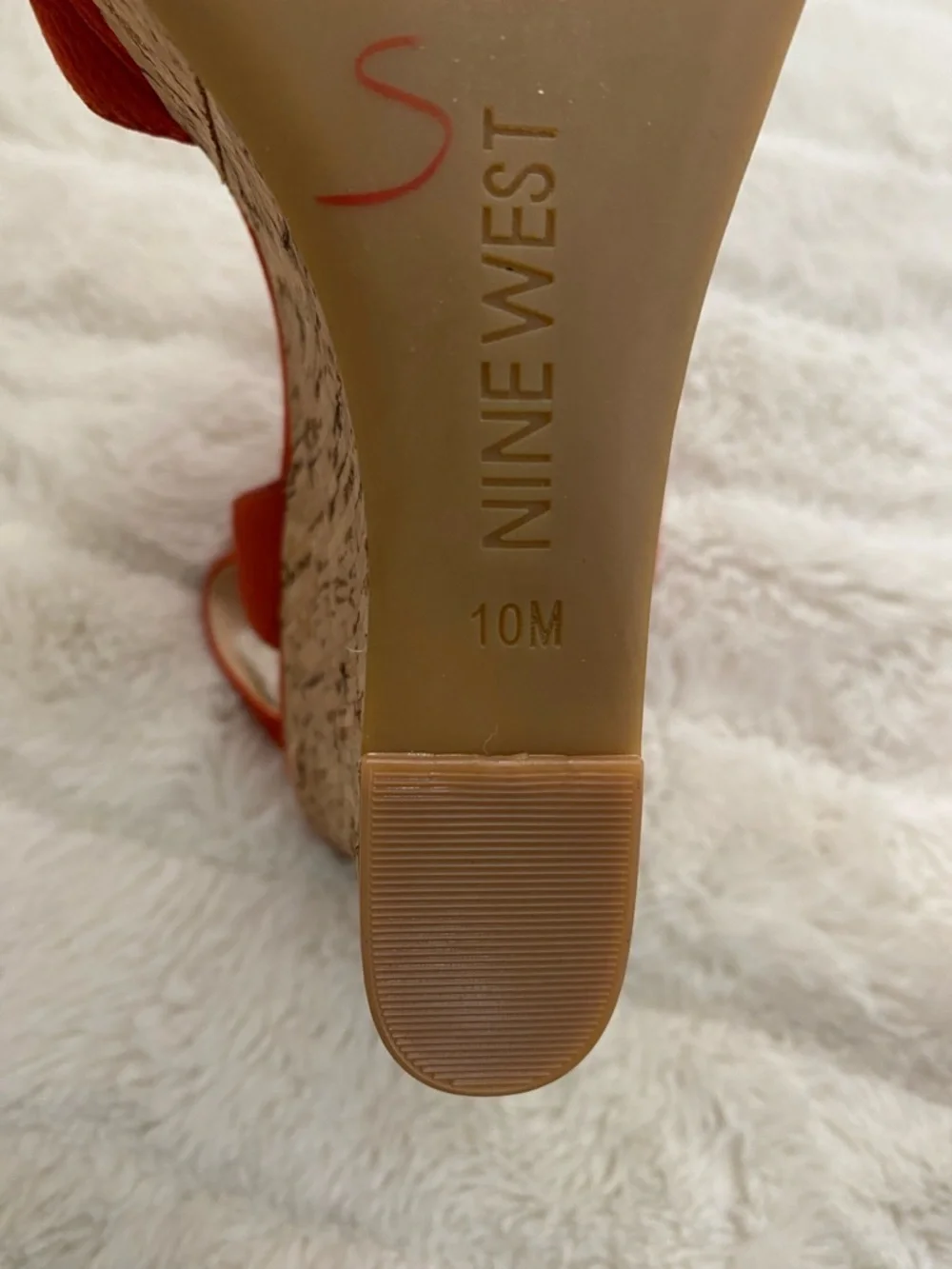 Nine West Orange Suede Wedge Sandals with Ankle Strap Size 10